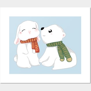 Bear Bunny Winter Couple _ Bunniesmee Christmas Edition Posters and Art